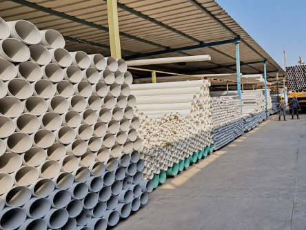 Pipe bundles stored inside the factory