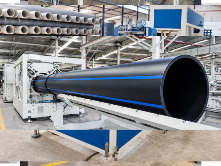 Black HDPE pipe with blue identification stripes